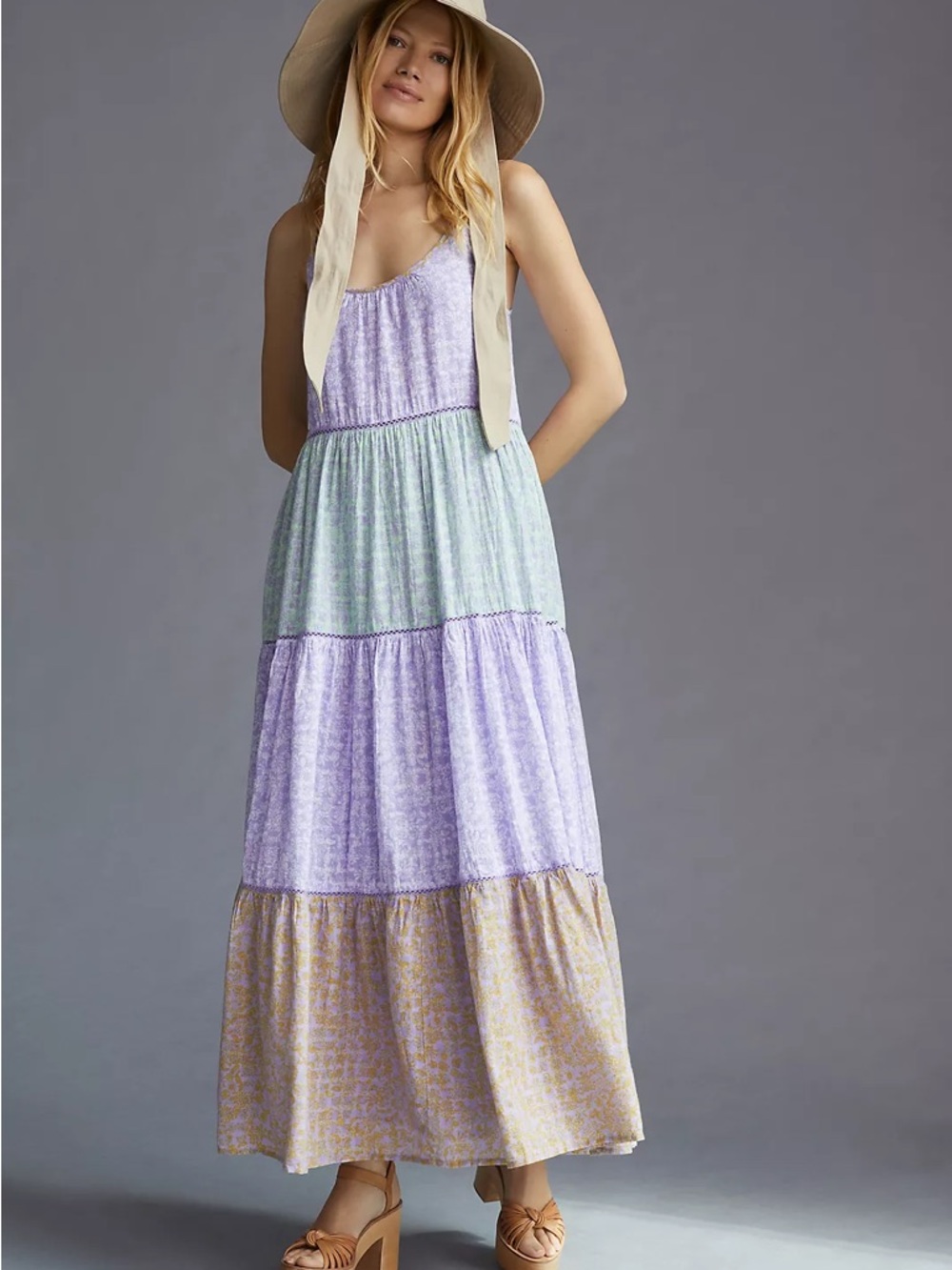 Roller Rabbit‎ Ismay Dakota Maxi Dress Purple Tiered Airy Flowy Size Small NEW